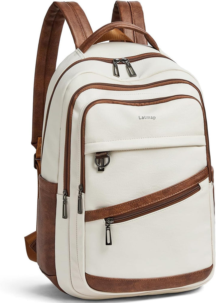 LATMAP Mochila de 43L para mujer: mochila de cuero vegano para lapt...