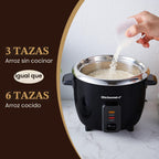 Elite Gourmet ERC006SS - Arrocera eléctrica de 6 tazas con olla interior de acero inoxidable, hace sopas, guisos, papillas, granos y cereales, 6 tazas (3 tazas crudas), color negro