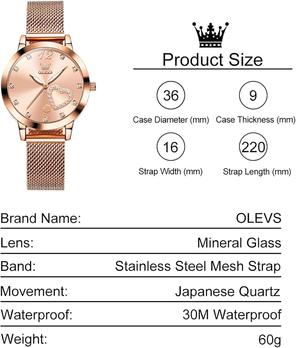 OLEVS Relojes para Mujer Elegante Rosado Oro Cadenita pequeña Pulsera de dama Reloj