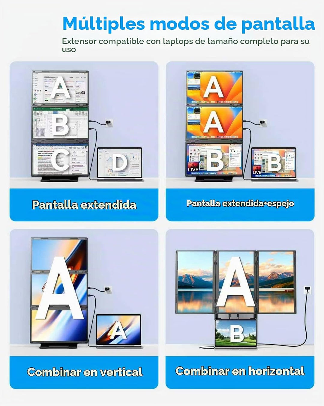 ROYY - Extensor de pantalla para portátil cuádruple de 15.6 pulgada...