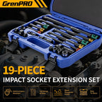 Juego de extensión de impacto 50BV30 de 19 piezas con barras, juntas giratorias, acoplador y adaptadores de unidad de 1/2", 1/4", 3/8"