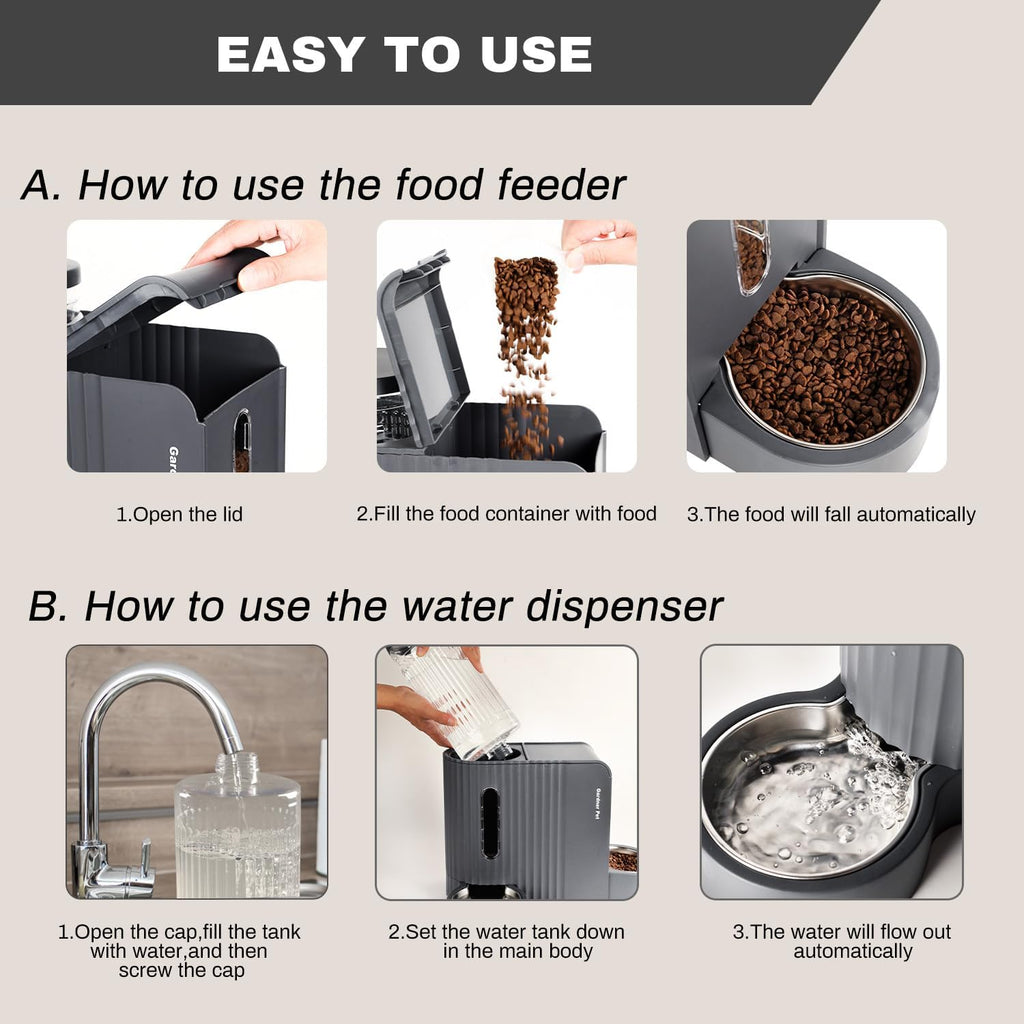 Comedero automático por gravedad para gatos, juego dispensador de agua y alimento, tazones de acero inoxidable