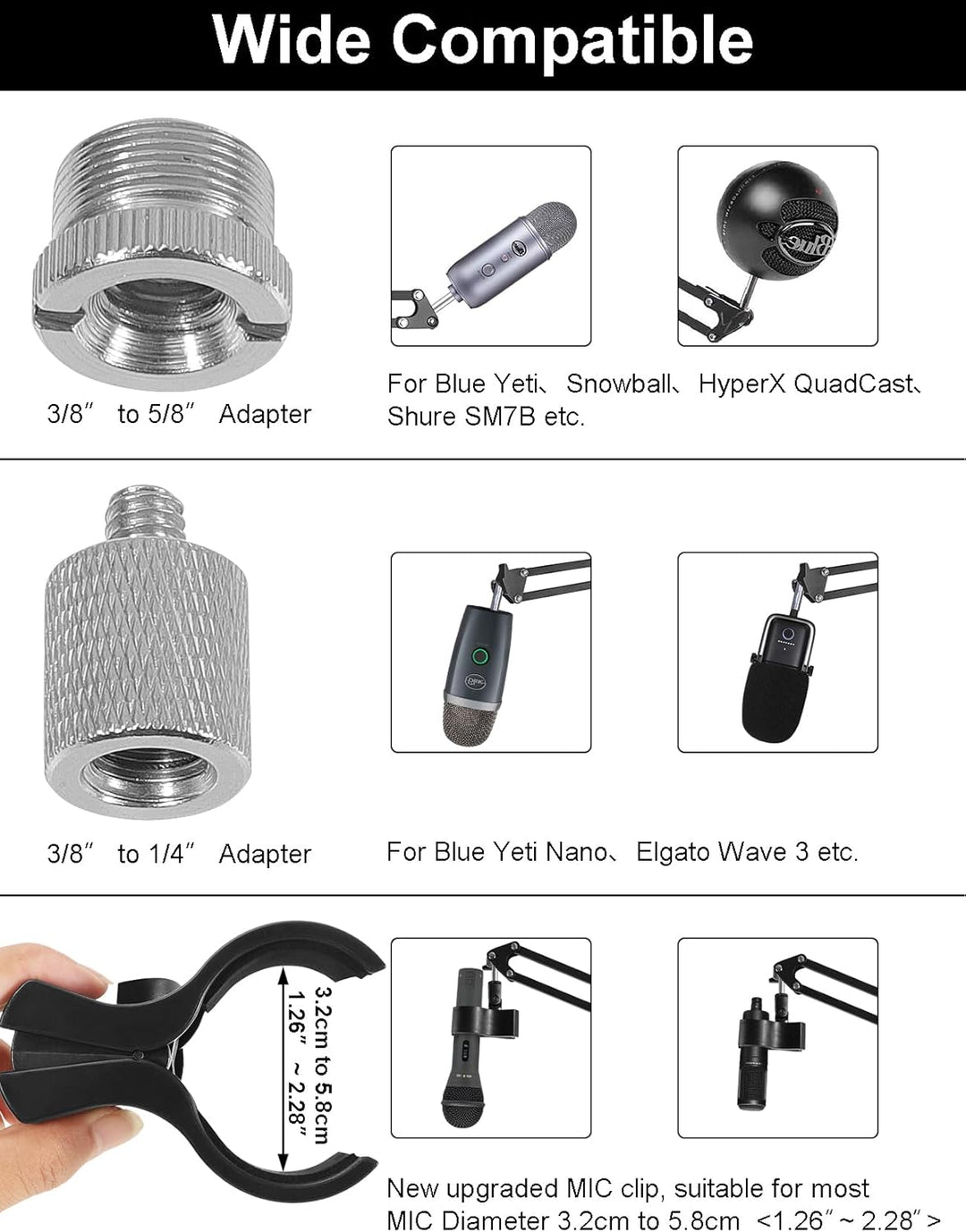 Soporte de micrófono de suelo con brazo de Boom para Blue Yeti, Nan...