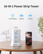 SMALLRT Power Strip - Cable de extensión de 6.5 pies con 12 tomas de corriente alterna múltiples, 4 USB (1 USB C), estación de carga de escritorio para hogar, oficina, universidad, dormitorio esencial