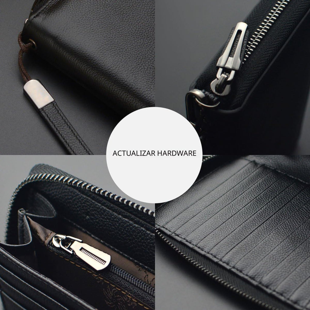 Bveyzi Cartera de piel con bloqueo RFID para mujer, con cremallera alrededor del teléfono, embrague de gran capacidad, bolso de viaje para mujer