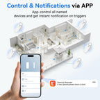TECKNET Alarmas de puerta cuando se abre, alarma con sensor de puerta inteligente WiFi de 2.4 G y timbre, alertas de aplicación, alarmas de puerta para seguridad de los niños