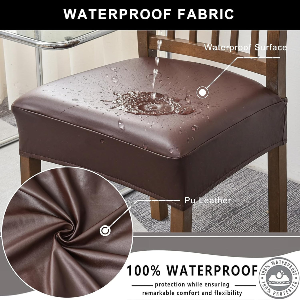 Fundas impermeables para asientos de sillas de comedor, juego de 4, fundas de asiento de cuero PU para sillas de comedor, fundas de asiento extraíbles lavables para sillas, fundas protectoras