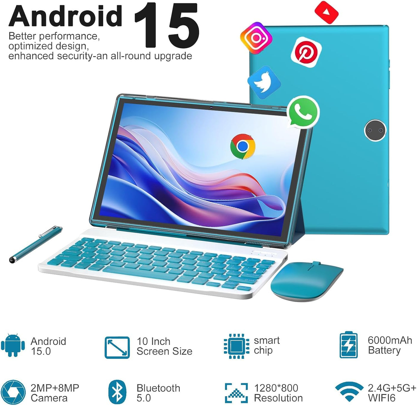 RUIQIAI Tableta Android 15, tabletas 2 en 1 de 10 pulgadas con tecl...