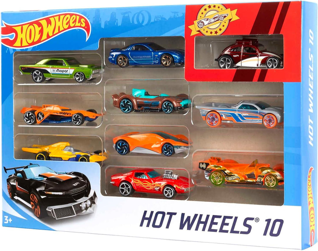 Hot Wheels Juego de 10 camiones y autos de juguete a escala 1:64 pa...