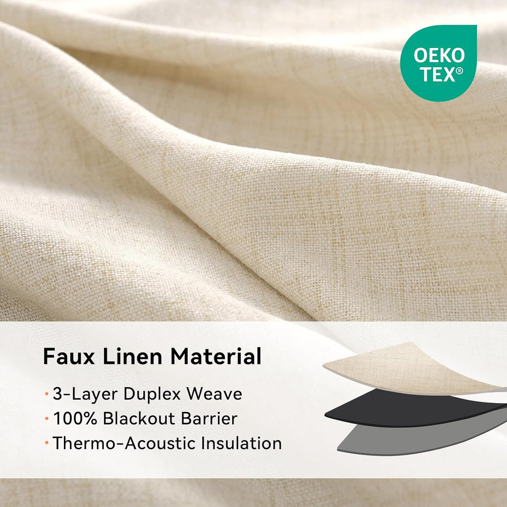 Cortinas plisadas de lino totalmente opacas color crema de 96 pulgadas de