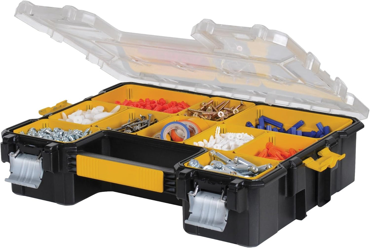 DEWALT Organizador de piezas pequeñas, caja de almacenamiento de hardware con separadores extraíbles, 10 compartimentos (DWST14825)