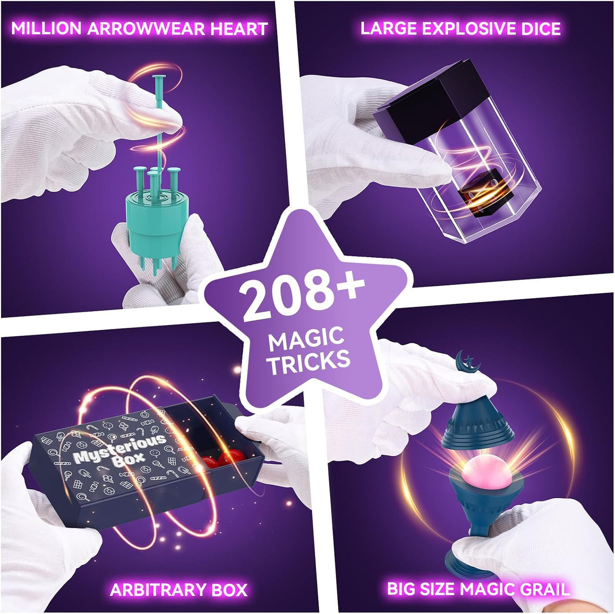 Kit mágico – 208 trucos de magia para niños de 6 a 8 años, juego de magia con manual y video para principiantes y niños, regalos de Navidad, Halloween, cumpleaños, juguetes para edades de 6, 7, 8, 9, 10, 11, 12 años
