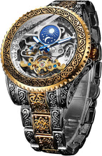 FORSINING Reloj retro para hombre, tallado, automático, mecánico, tatuaje, tourbillon, fase lunar, segundos independientes, esqueleto automático, esfera grande, relojes de pulsera