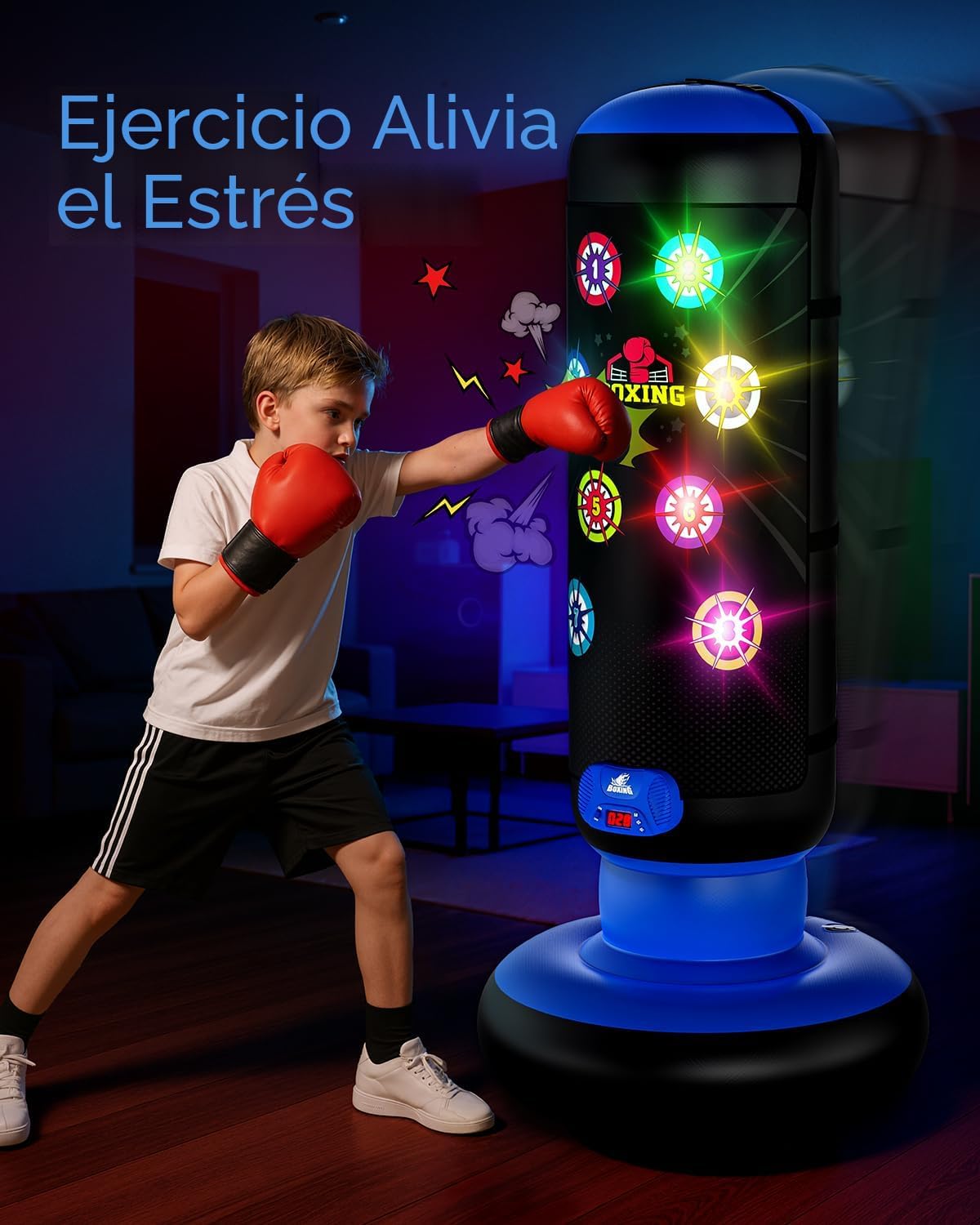 Bolsa de Boxeo HopeRock para Niños, Set de Boxeo con Marcador, Luz y Música