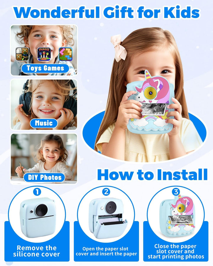 Cámara para Niños Impresión Instantánea, Regalos de Navidad y Cumpl...