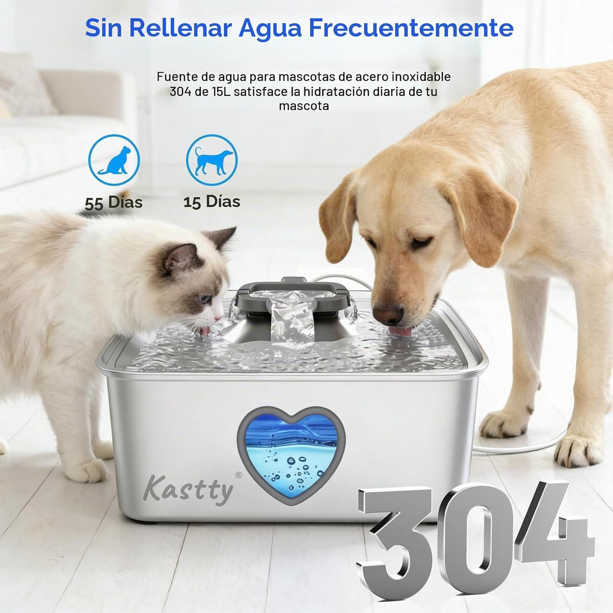 Kastty Fuente de agua para perros de acero inoxidable 4Gal/15L para