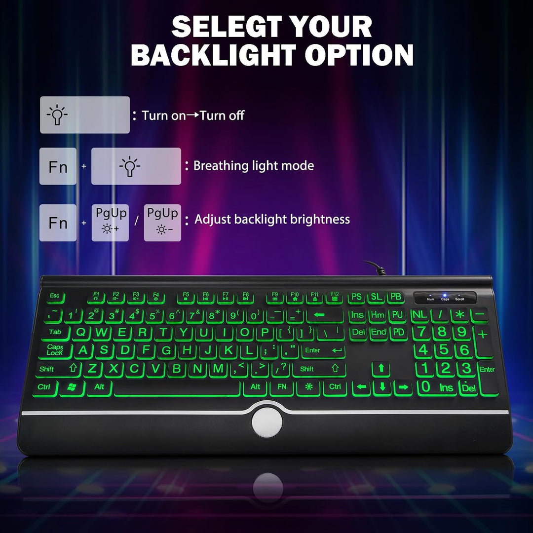 Teclado de computadora retroiluminado de letras grandes, teclado re...