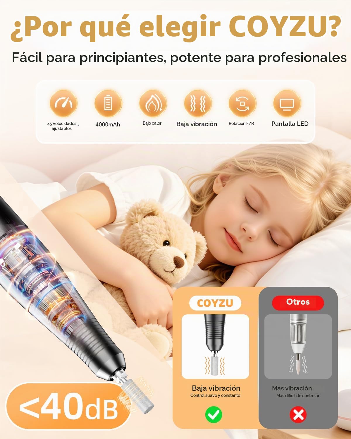 Taladro de uñas profesional 45000RPM, lima de uñas eléctrica