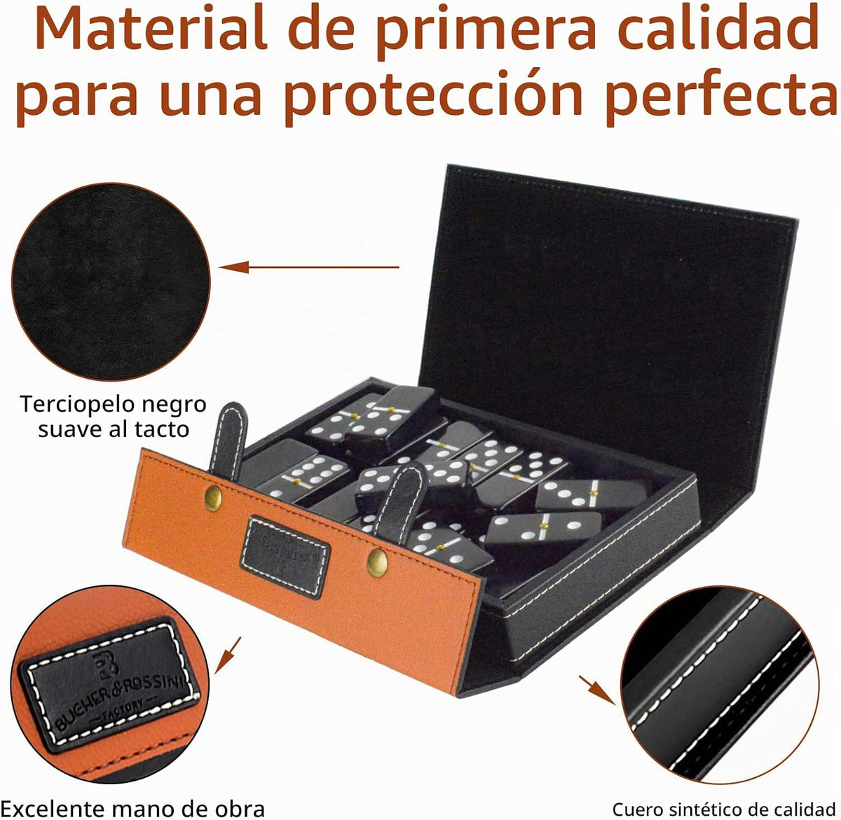 Bucher&Rossini Juego de dominó doble 6 – Juego clásico de dominó negro para adultos y niños, idea de regalo para jugadores de dominó o noche de juegos familiares (azulejos negros)