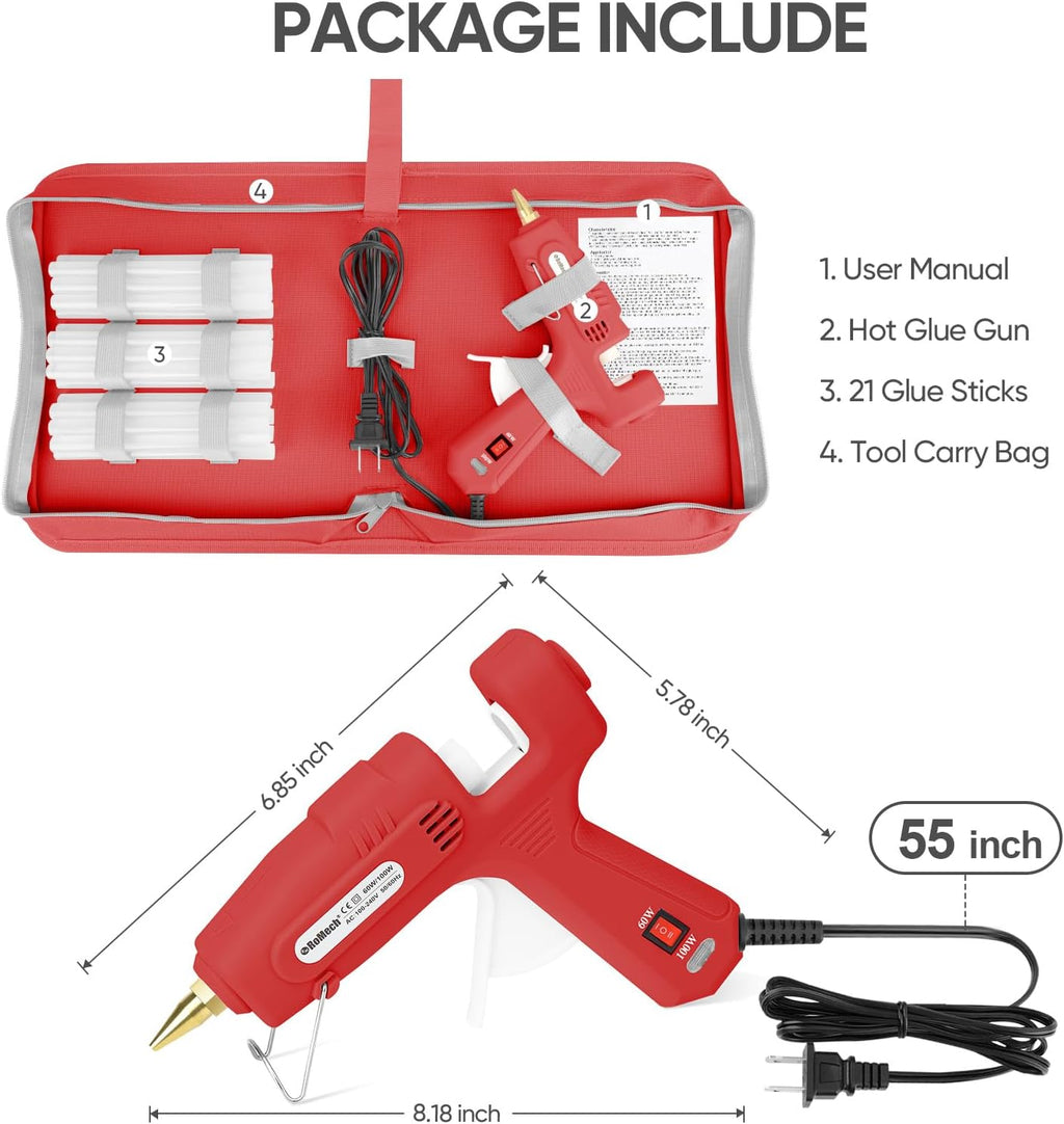 Pistola de pegamento caliente de tamaño completo con potencia dual de 60/100 W y 21 barras de pegamento caliente (7/16"), pistola de pegamento industrial de calentamiento rápido y resistencia