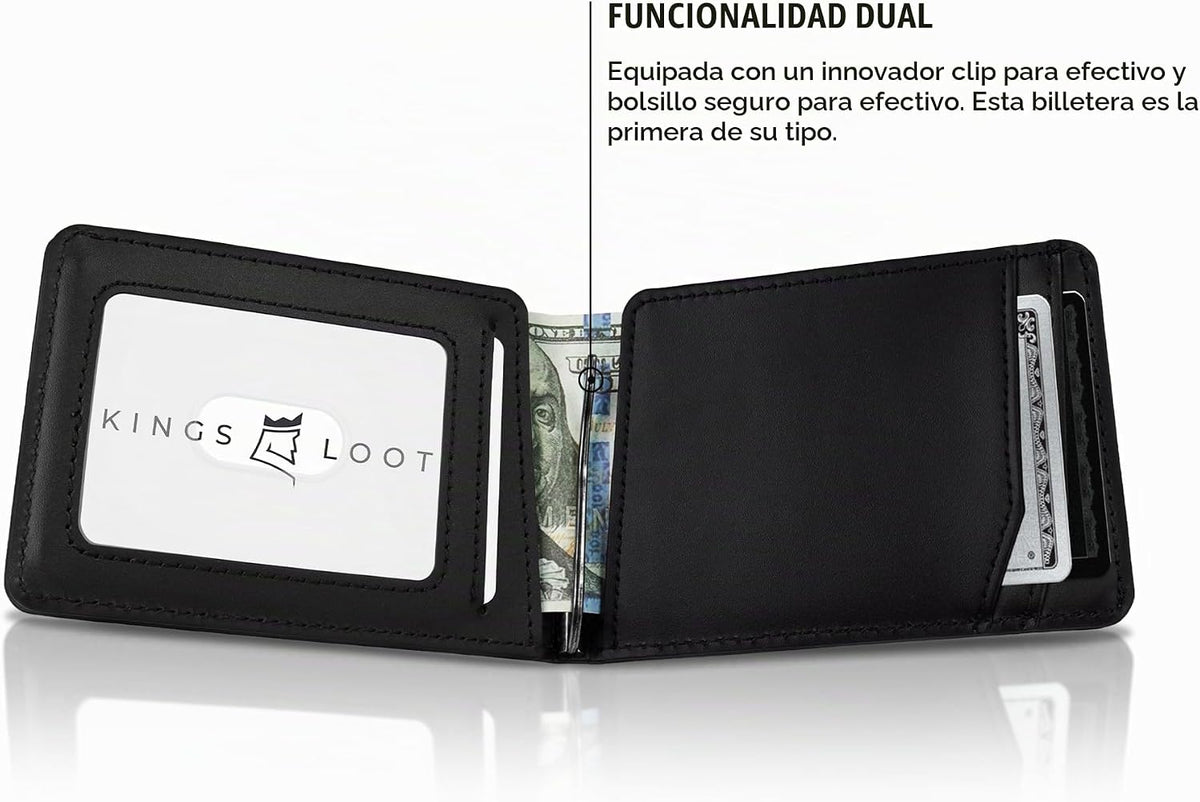 Kings Loot Cartera para hombre, bloqueo RFID, bolsillo para efectivo, negro