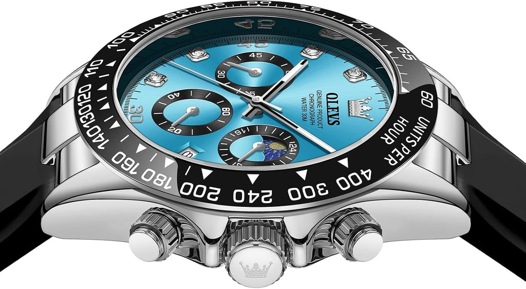 OLEVS Relojes Cronógrafo Masculinos de Moda Empresarial Analógico Quartz Reloj de Pulsera para Hombre, Cinturón de Silicona a prueba de agua con Luminiscente, Calendario