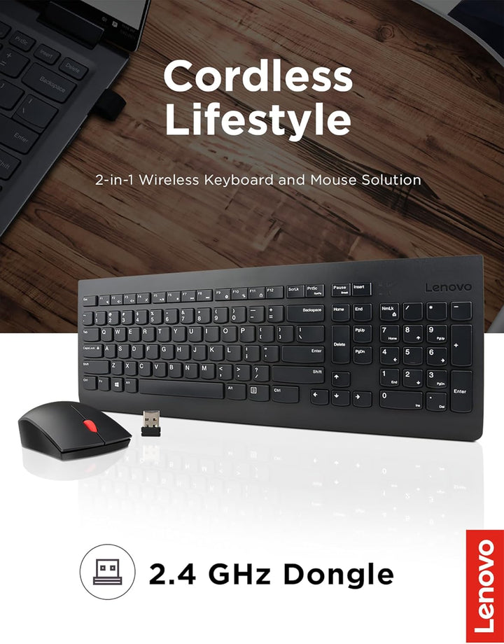 Lenovo Combo de Teclado y Ratón Inalámbricos 510, receptor USB Nano...