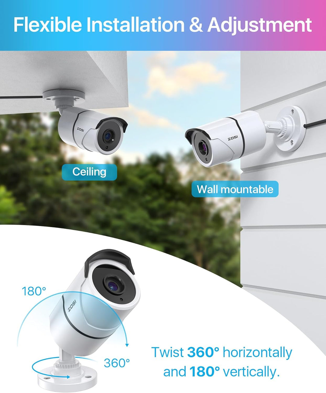 ZOSI 2MP 1080P HD-TVI Cámara de seguridad CCTV para el hogar con au...