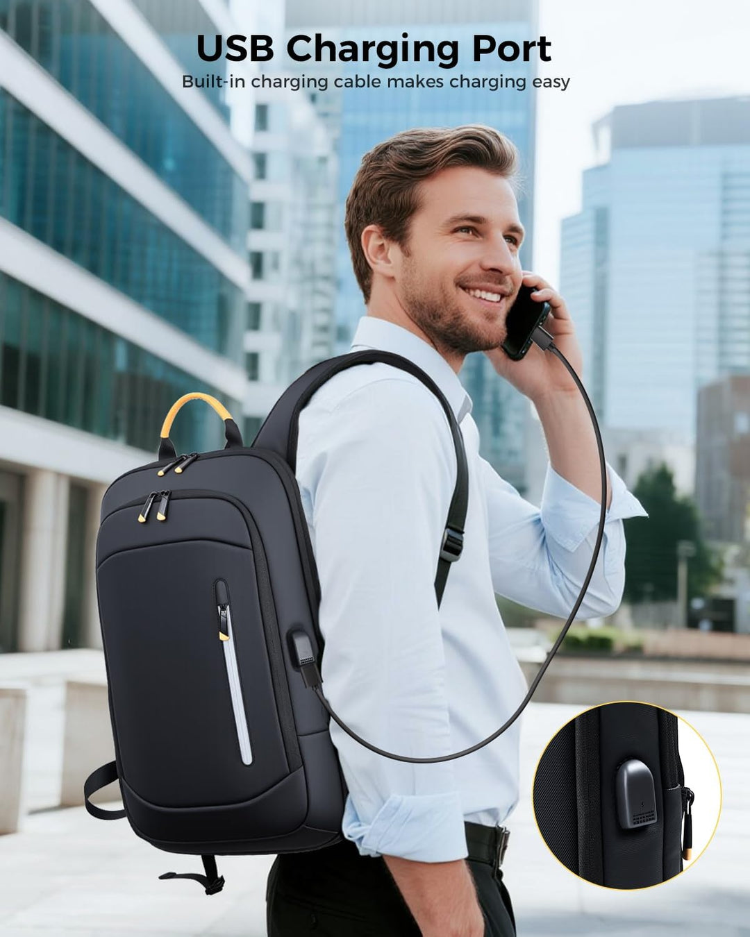 Lekespring Mochila delgada para laptop para hombre, Negro-no expand...
