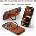 Funda para iPhone 15 con Soporte Compatible con Magsafe de Cuero PU Delgado y TPU Duradero a Prueba de Caídas Soporte Magnético Plegable Funda Protectora para Teléfono con Protector de