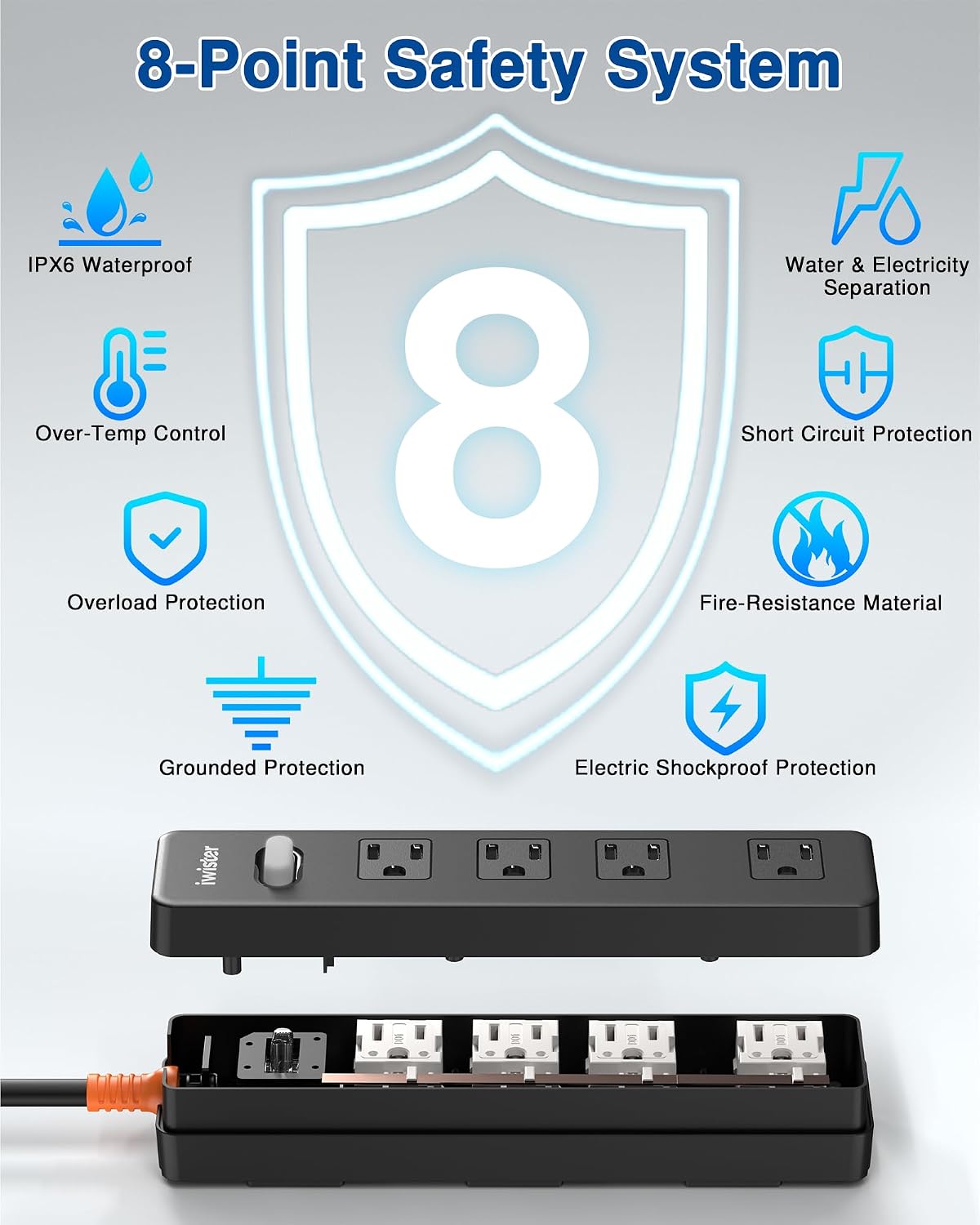 Regleta de alimentación para exteriores resistente a la intemperie IPX6