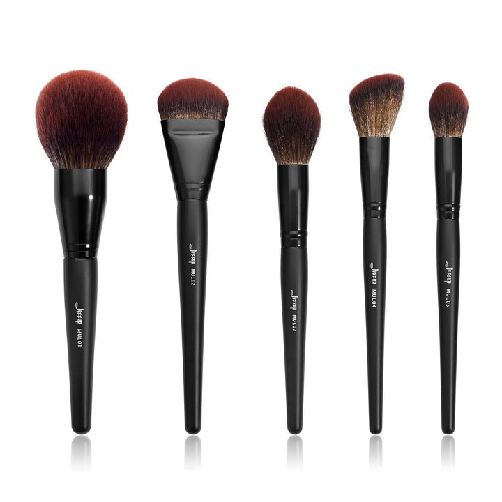 Jessup Pinceles de maquillaje de cara grande, 5 piezas, base sintét...