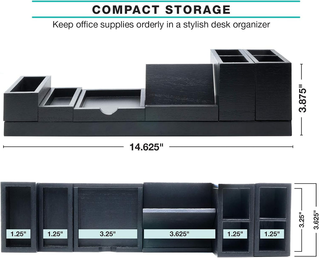 Excello Global Products Organizador magnético de escritorio | 6 compartimentos extraíbles para bolígrafos, lápices, postes, clips, teléfono celular y suministros de oficina (negro)
