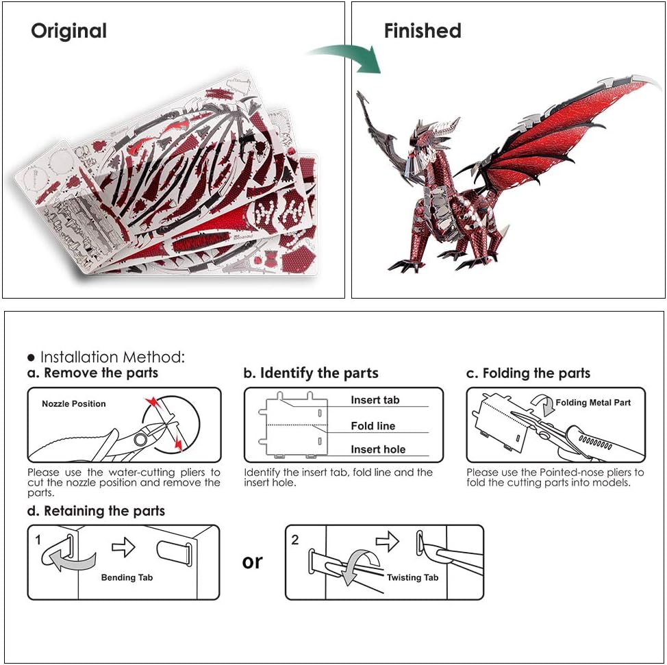 Piececool 3D Metal Model Kits - Dragon King negro, rompecabezas 3D DIY para adultos, rompecabezas de ingenio para adolescentes, gran regalo de cumpleaños y Año Nuevo, 107 piezas
