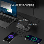 FIDECO, H708C43, hub USB 3.2 de 7 puertos, alimentado