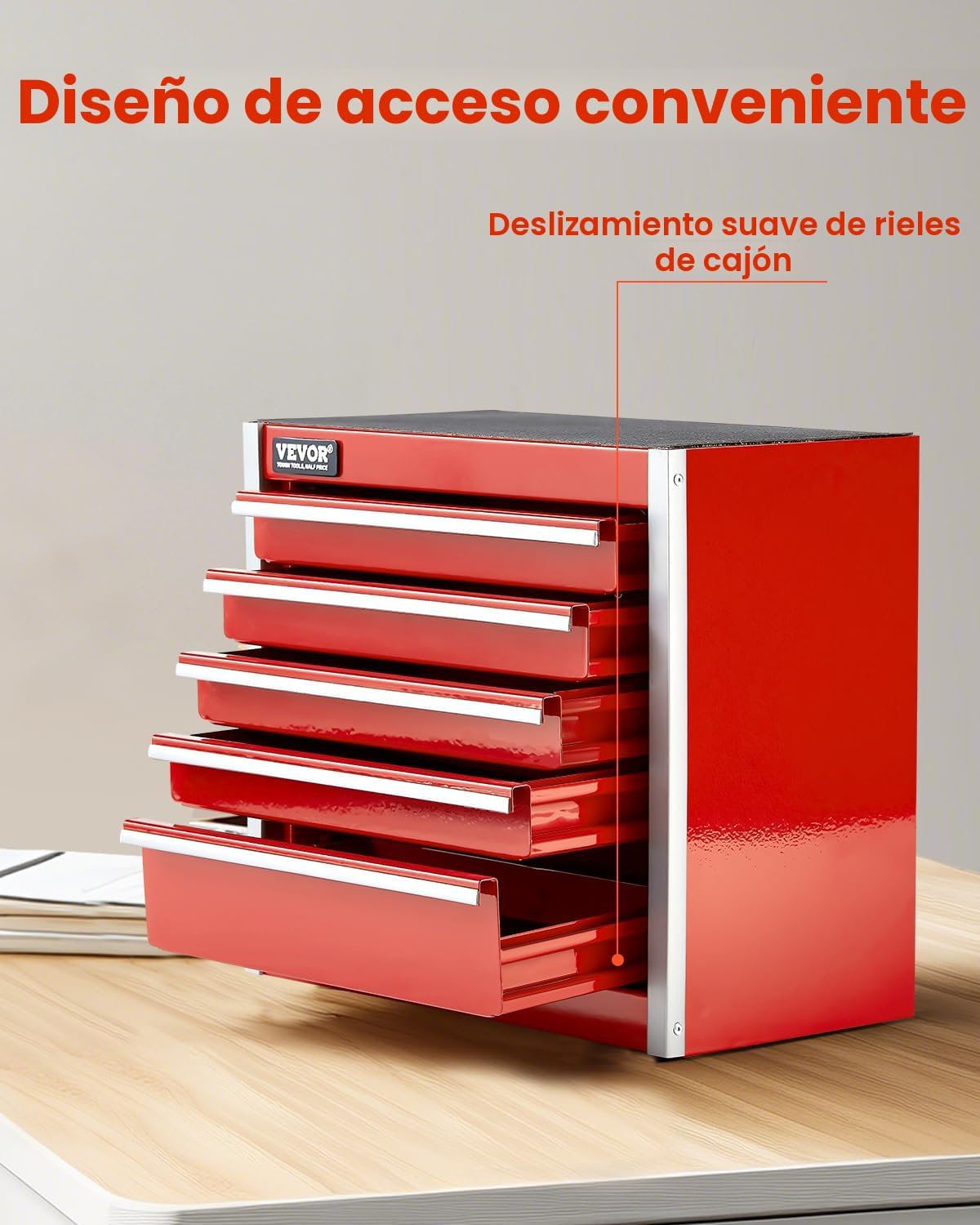 VEVOR Caja de herramientas de metal, de 8.6 pulgadas, caja de herramientas metálica portátil con 5 cajones, pequeño cofre de herramientas con forros EVA y almohadillas de PP, acero resistente con