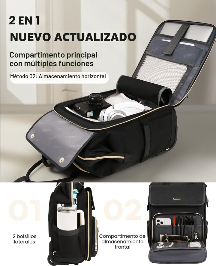 Mochila rodante Arcoyard para mujeres, mochila rodante para viajes...