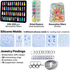 Lámpara ESAM Group Kit de fabricación de joyas de resina UV para niños, adolescentes y principiantes, juego completo de inicio con lámpara UV, 6 moldes de silicona, 48 purpurina, 3 pigmentos, hallazgos de joyería, flores secas y herramientas (kit de lujo)