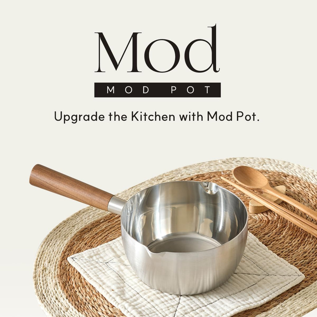 Mod Pot - Olla de cocina de acero inoxidable de 5 capas, 2 juegos de 7.9 in, 6.3 in, mango de madera, multiusos, cocina pequeña, todas las estufas compatibles con inducción, aptos para
