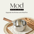 Mod Pot - Olla de cocina de acero inoxidable de 5 capas, 2 juegos de 7.9 in, 6.3 in, mango de madera, multiusos, cocina pequeña, todas las estufas compatibles con inducción, aptos para