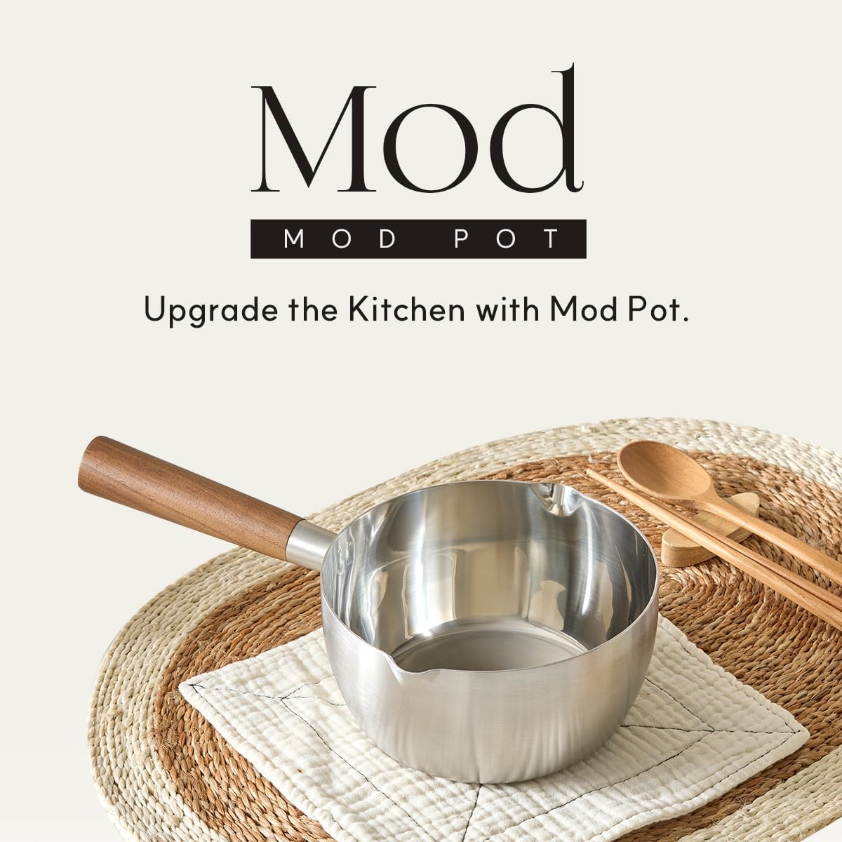 Mod Pot - Olla de cocina de acero inoxidable de 5 capas, 2 juegos de 7.9 in, 6.3 in, mango de madera, multiusos, cocina pequeña, todas las estufas compatibles con inducción, aptos para