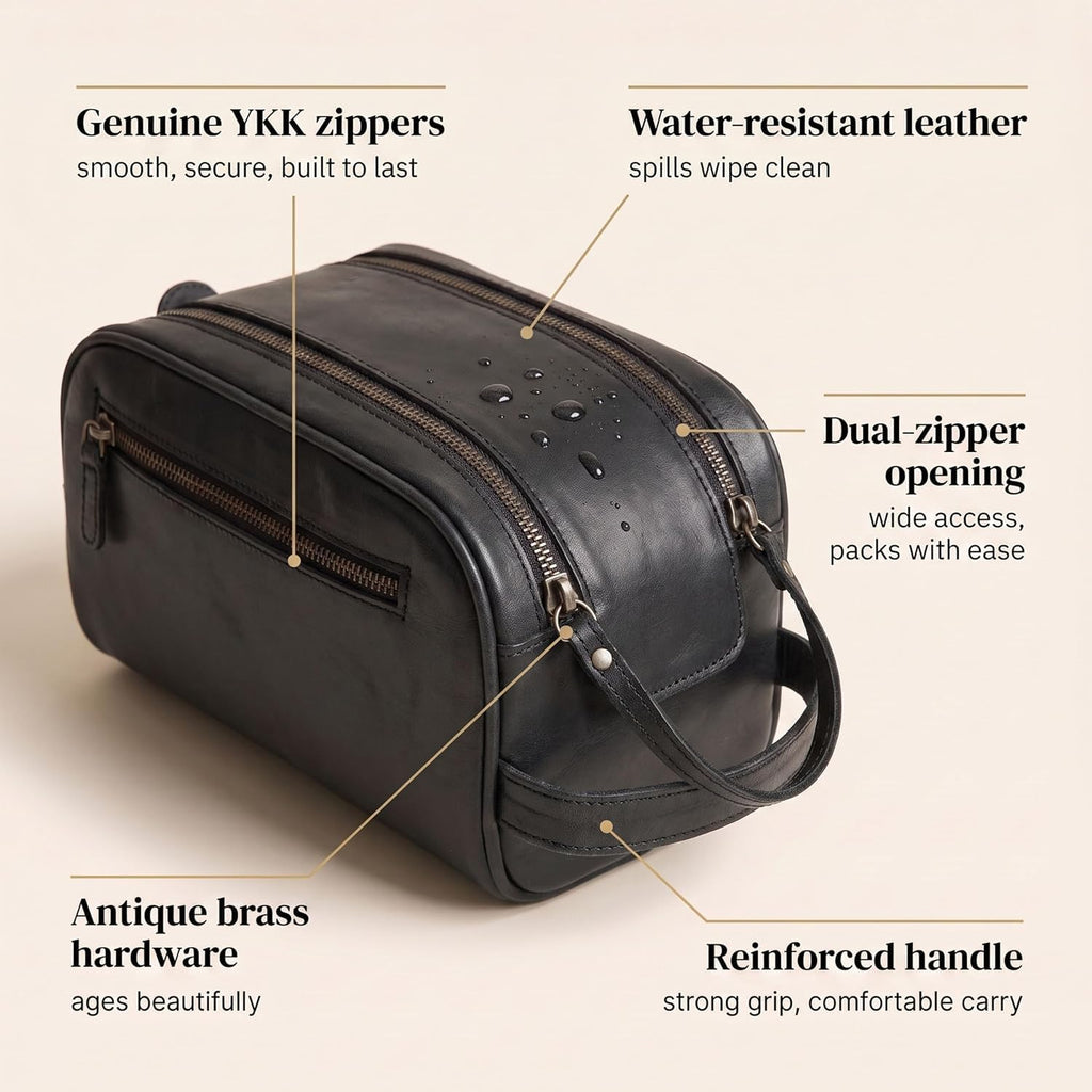 LEATHER VILLAGE - Neceser de cuero para hombre, kit de viaje Dopp Bolsa de afeitar