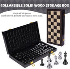 Juego de ajedrez de metal de lujo de 15 pulgadas para adultos, tablero de ajedrez de madera plegable con estuche de almacenamiento, piezas de ajedrez de metal pesado con dos reinas adicionales, regalo