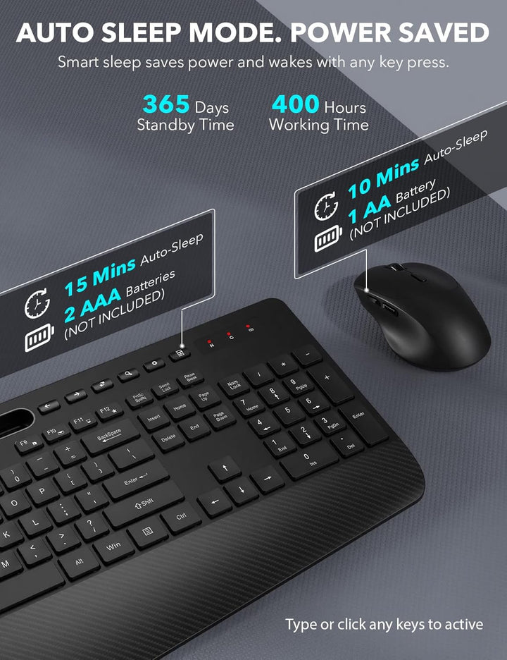 Combo de teclado y mouse inalámbrico - Teclado ergonómico de tamaño...