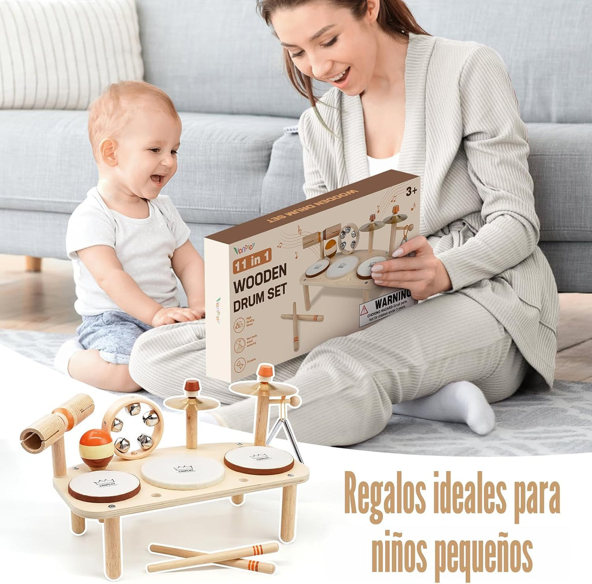 Vanplay Kids Drum Set, Montessori Toys para 2 3 Year Old Boy Girl Gifts