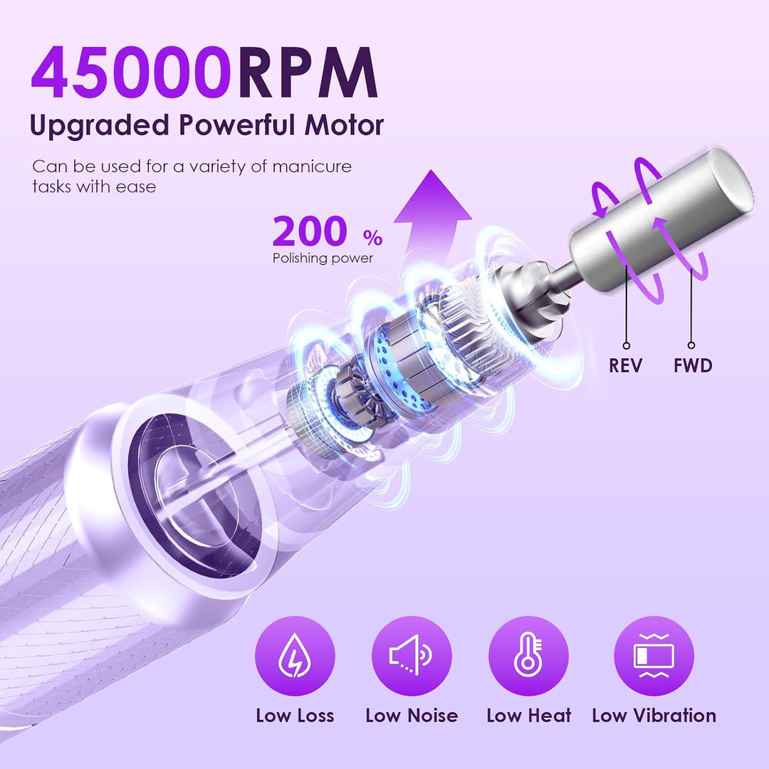 HELIVIVE Taladro de uñas eléctrico profesional de 45000 RPM (portát...