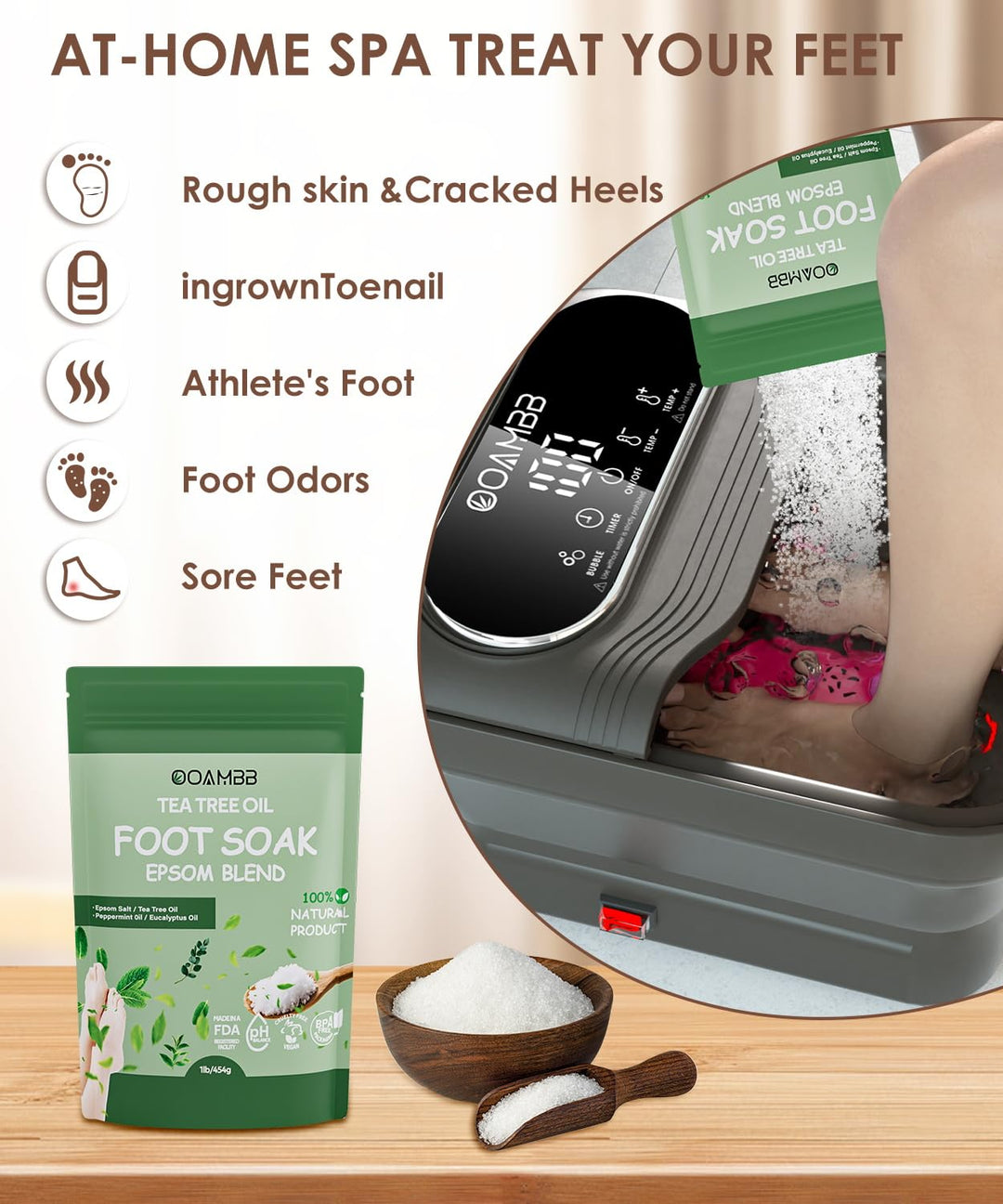 OOAMBB Masajeador de spa para pies plegable con calor, burbujas y c...