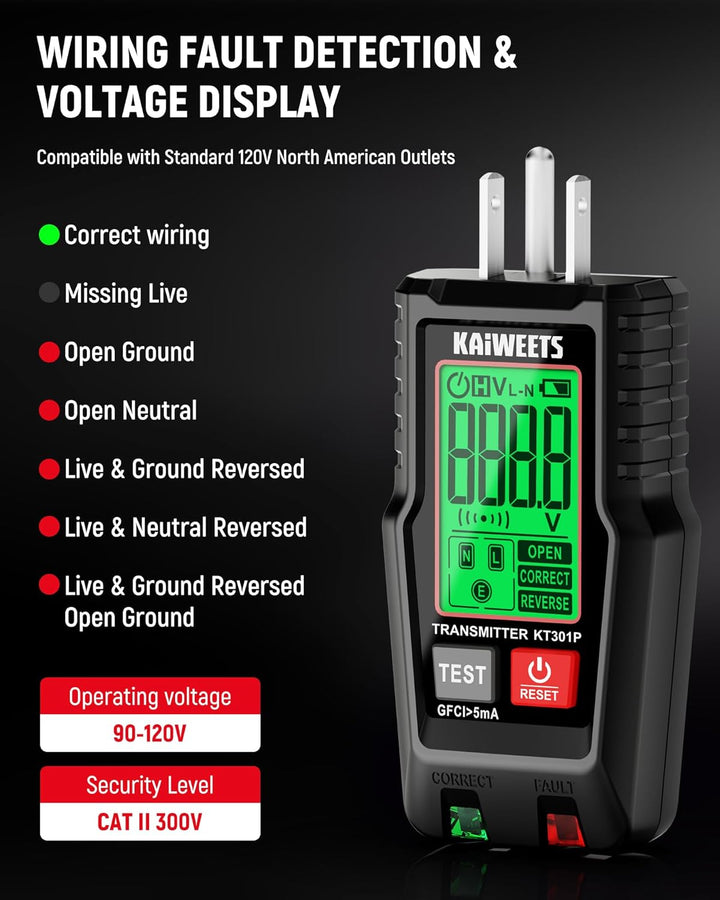 KAIWEETS Buscador de disyuntores con pantalla LCD, probador de sali...