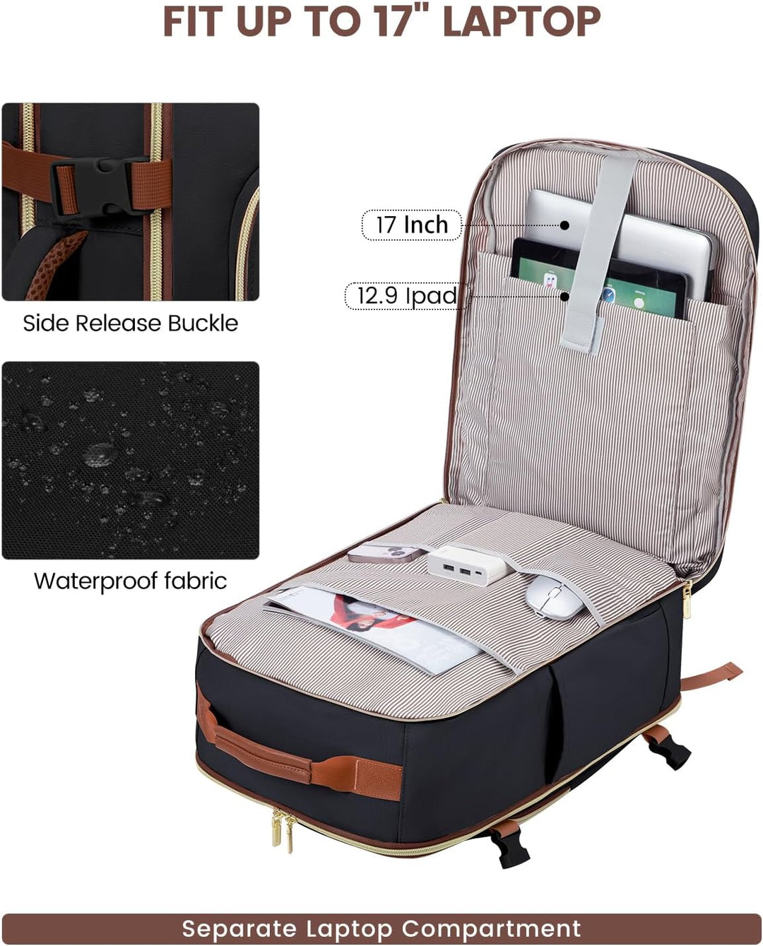 LOVEVOOK Mochila de equipaje de mano artículo personal bolsa de via...