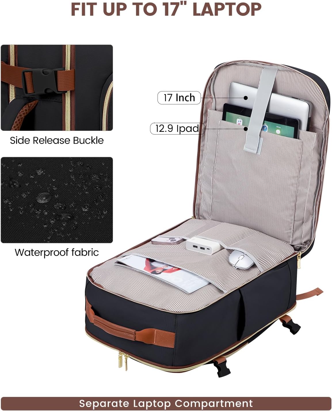 LOVEVOOK Mochila de equipaje de mano artículo personal bolsa de via...